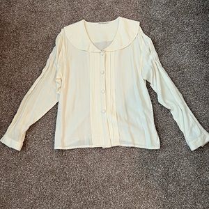 Cream blouse long sleeves big collar size medium silky soft rayon blend